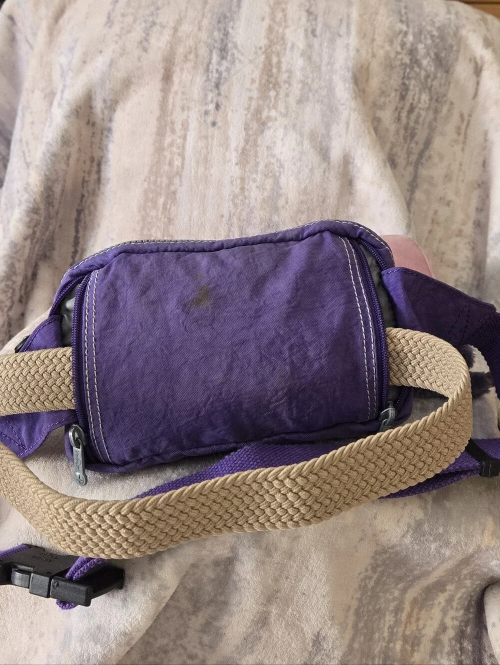 Kipling Purple Convertible Crossbody Waist Pack Belt Bag Monkey Charm